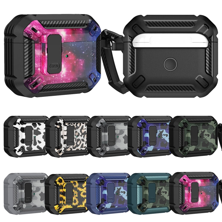 Two-Tone Printed Earphone Case with Switch Lock & Carabiner, For AirPods 3