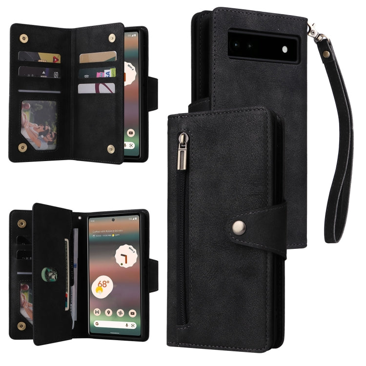 Rivet Buckle 9 Cards Three Fold Leather Phone Case