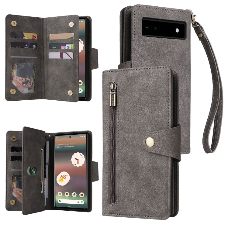 Rivet Buckle 9 Cards Three Fold Leather Phone Case