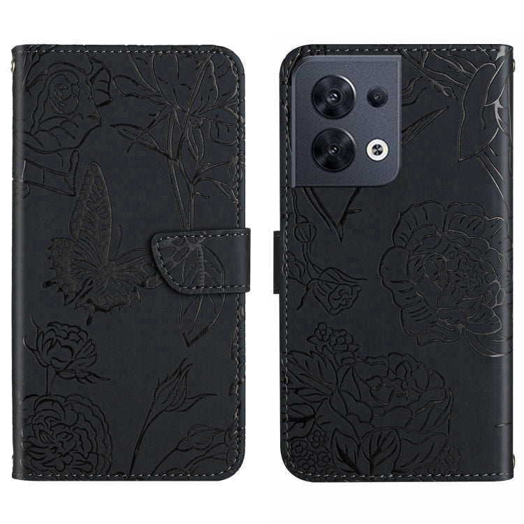 HT03 Skin Feel Butterfly Embossed Flip Leather Phone Case