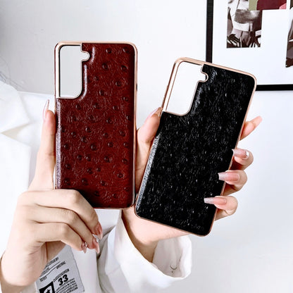 Genuine Leather Ostrich Texture Series Nano Electroplating Phone Case