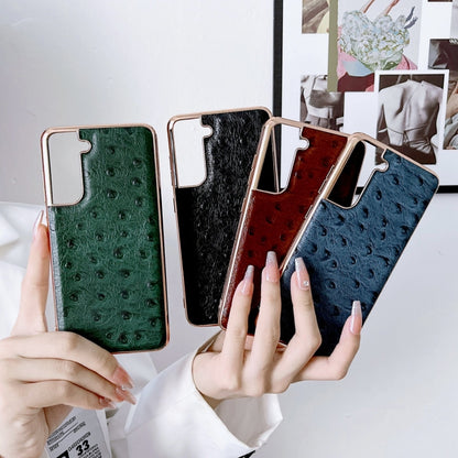 Genuine Leather Ostrich Texture Series Nano Electroplating Phone Case