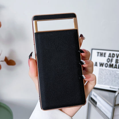Genuine Leather Luolai Series Nano Electroplating Phone Case, For Google Pixel 6, For Google Pixel 7