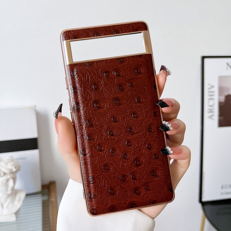 Genuine Leather Ostrich Texture Nano Electroplating Phone Case, For Google Pixel 6, For Google Pixel 7
