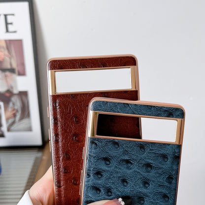 Genuine Leather Ostrich Texture Nano Electroplating Phone Case