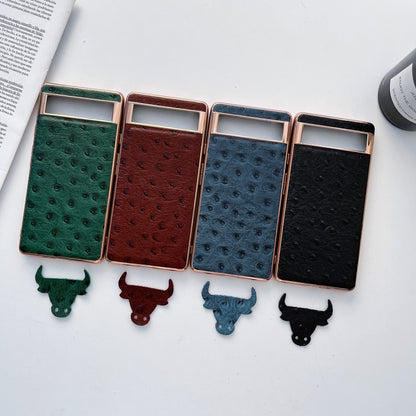 Genuine Leather Ostrich Texture Nano Electroplating Phone Case, For Google Pixel 6, For Google Pixel 7