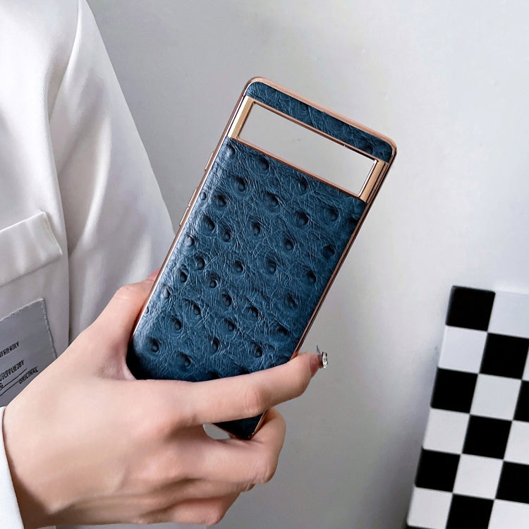 Genuine Leather Ostrich Texture Nano Electroplating Phone Case