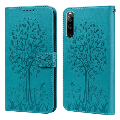 Tree & Deer Pattern Pressed Flip Leather Phone Case, For Xiaomi Redmi 10A, For Sony Xperia 10 IV