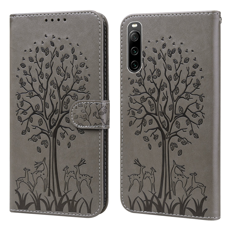 Tree & Deer Pattern Pressed Flip Leather Phone Case, For Xiaomi Redmi 10A, For Sony Xperia 10 IV