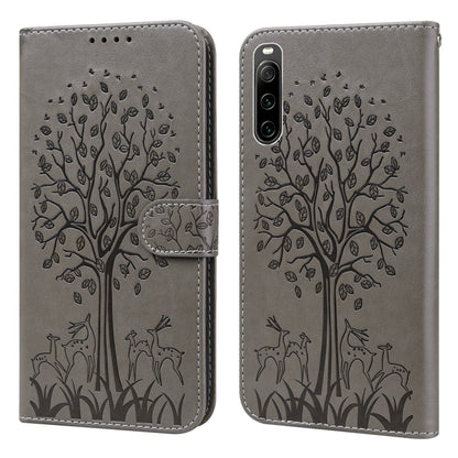 Tree & Deer Pattern Pressed Flip Leather Phone Case, For Xiaomi Redmi 10A, For Sony Xperia 10 IV