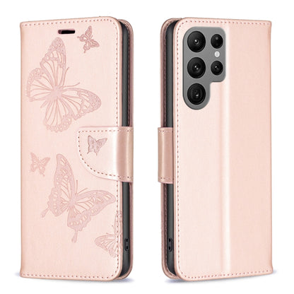 Embossing Two Butterflies Pattern Leather Case
