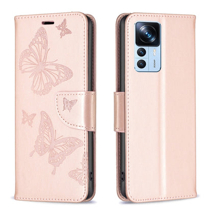 Embossing Two Butterflies Pattern Leather Case, For Xiaomi 12T / 12T Pro / Redmi K50 Ultra