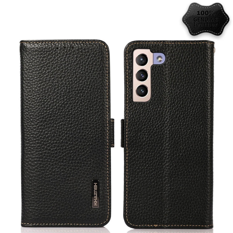 KHAZNEH Side-Magnetic Litchi Genuine Leather RFID Phone Case