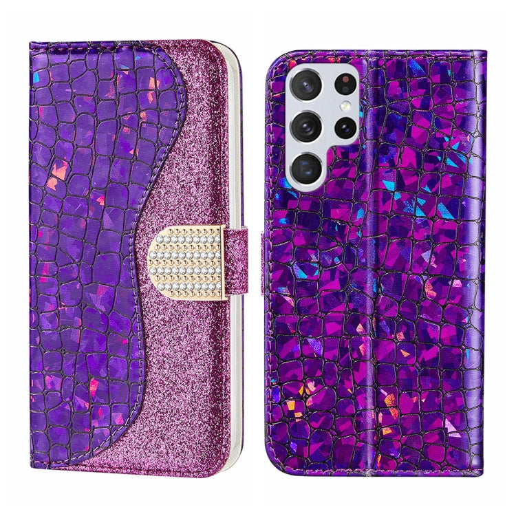 Laser Glitter Powder Crocodile Texture Leather Phone Case, For Samsung Galaxy S23 5G, For Samsung Galaxy S23+ 5G, For Samsung Galaxy S23 Ultra 5G, For Samsung Galaxy A14 5G