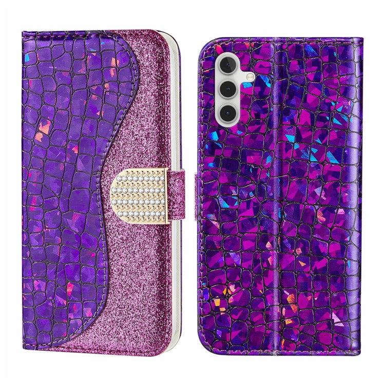 Laser Glitter Powder Crocodile Texture Leather Phone Case, For Samsung Galaxy S23 5G, For Samsung Galaxy S23+ 5G, For Samsung Galaxy S23 Ultra 5G, For Samsung Galaxy A14 5G