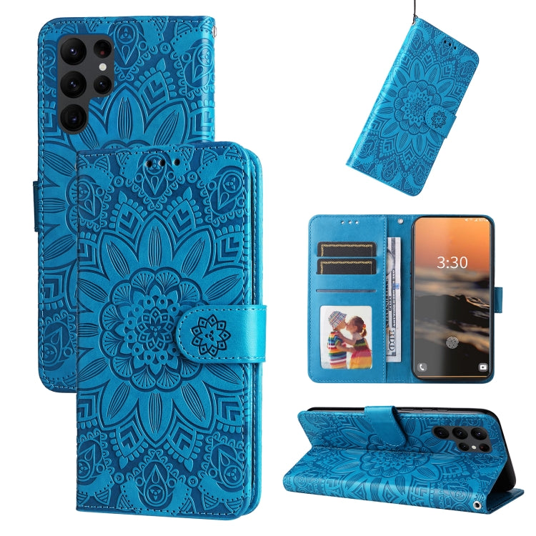 Embossed Sunflower Leather Phone Case, For Samsung Galaxy S23 5G, For Samsung Galaxy S23+ 5G, For Samsung Galaxy S23 Ultra 5G