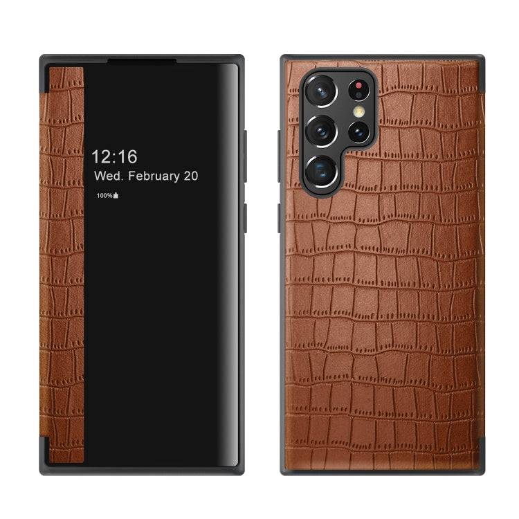 Crocodile Texture Window View Leather Phone Case