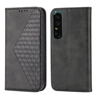 Cubic Grid Calf Texture Magnetic Leather Phone Case