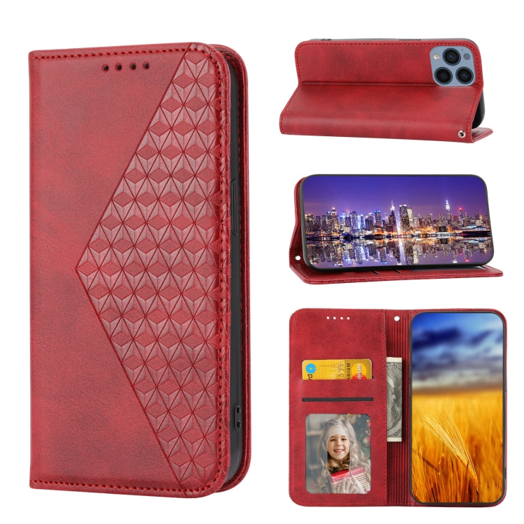 Cubic Grid Calf Texture Magnetic Leather Phone Case