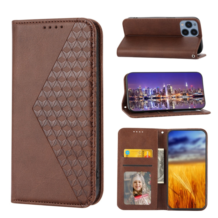 Cubic Grid Calf Texture Magnetic Leather Phone Case