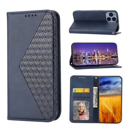 Cubic Grid Calf Texture Magnetic Leather Phone Case