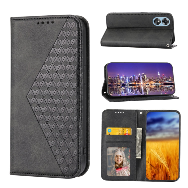 Cubic Grid Calf Texture Magnetic Leather Phone Case