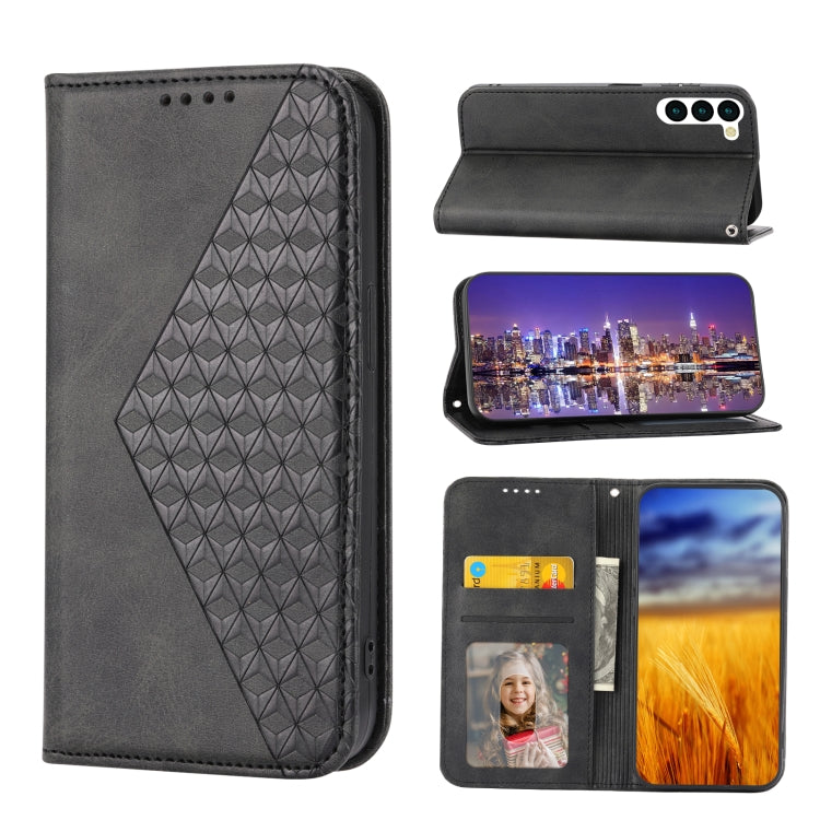 Cubic Grid Calf Texture Magnetic Leather Phone Case