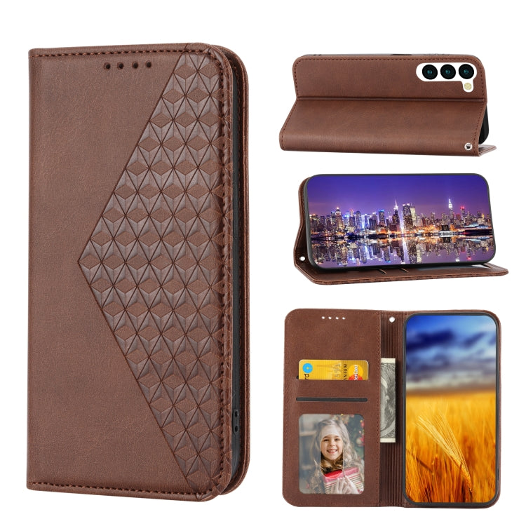 Cubic Grid Calf Texture Magnetic Leather Phone Case