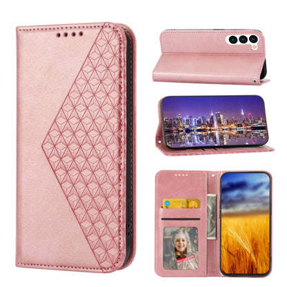 Cubic Grid Calf Texture Magnetic Leather Phone Case