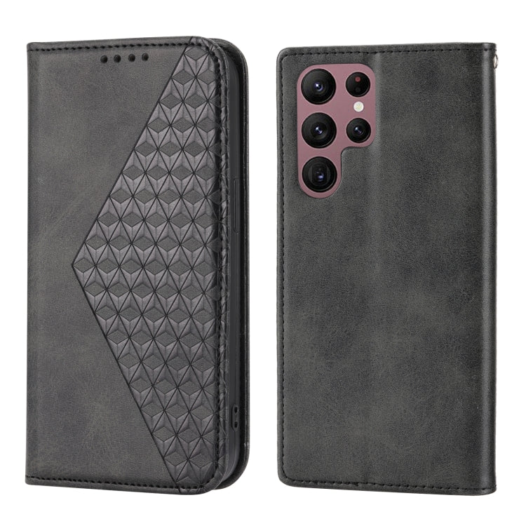 Cubic Grid Calf Texture Magnetic Leather Phone Case