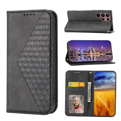 Cubic Grid Calf Texture Magnetic Leather Phone Case