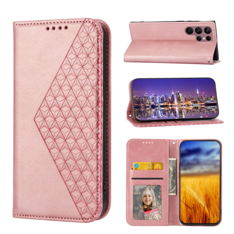 Cubic Grid Calf Texture Magnetic Leather Phone Case