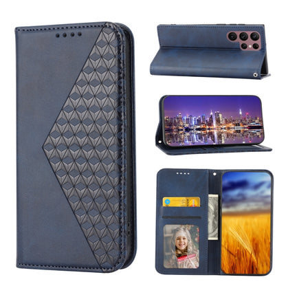 Cubic Grid Calf Texture Magnetic Leather Phone Case