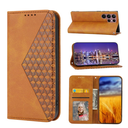 Cubic Grid Calf Texture Magnetic Leather Phone Case