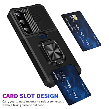 Sliding Camshield Phone Case with Ring Holder & Card Slot, For Samsung Galaxy S23 5G, For Samsung Galaxy S23+ 5G, For Samsung Galaxy S23 Ultra 5G