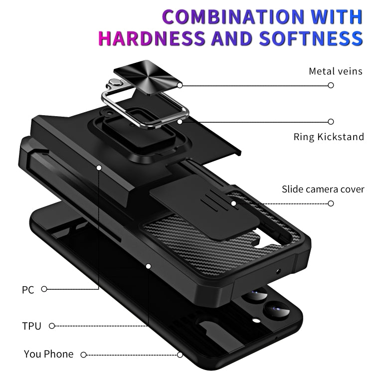 Sliding Camshield Phone Case with Ring Holder & Card Slot, For Samsung Galaxy S23 5G, For Samsung Galaxy S23+ 5G, For Samsung Galaxy S23 Ultra 5G