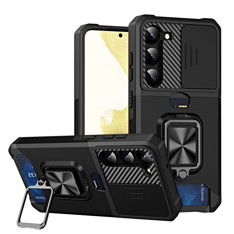 Sliding Camshield Phone Case with Ring Holder & Card Slot, For Samsung Galaxy S23 5G, For Samsung Galaxy S23+ 5G, For Samsung Galaxy S23 Ultra 5G