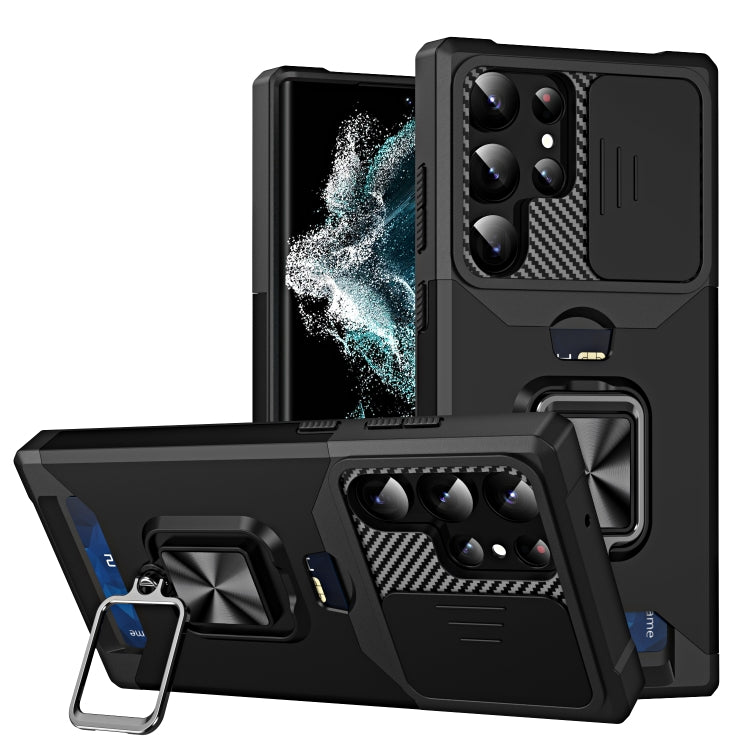 Sliding Camshield Phone Case with Ring Holder & Card Slot, For Samsung Galaxy S23 5G, For Samsung Galaxy S23+ 5G, For Samsung Galaxy S23 Ultra 5G