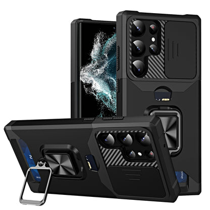 Sliding Camshield Phone Case with Ring Holder & Card Slot, For Samsung Galaxy S23 5G, For Samsung Galaxy S23+ 5G, For Samsung Galaxy S23 Ultra 5G
