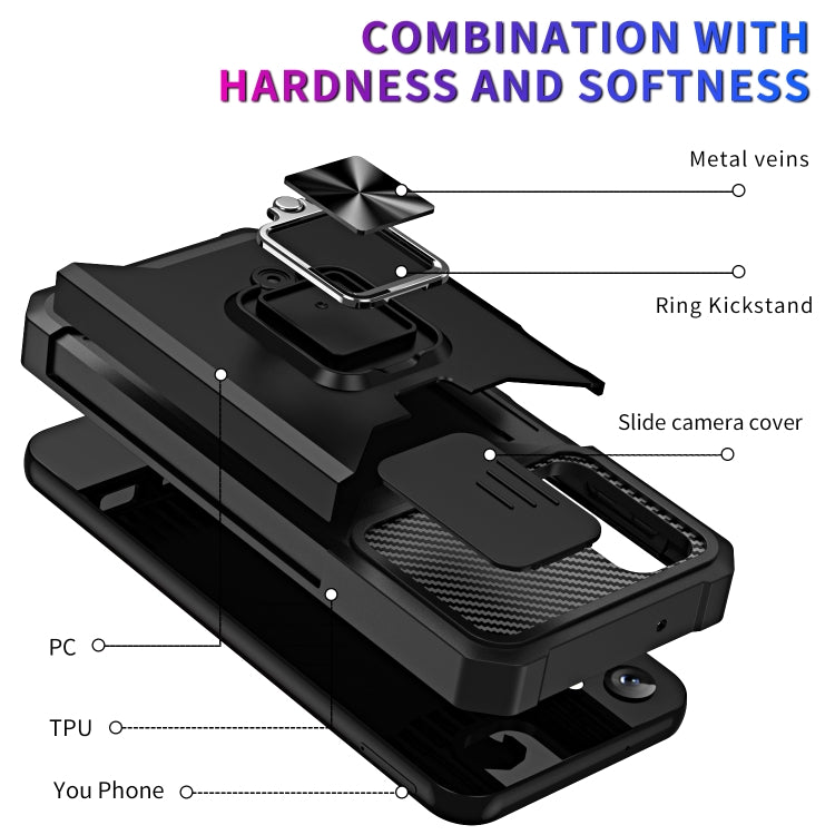 Sliding Camshield Phone Case with Ring Holder & Card Slot, For Samsung Galaxy A14 5G