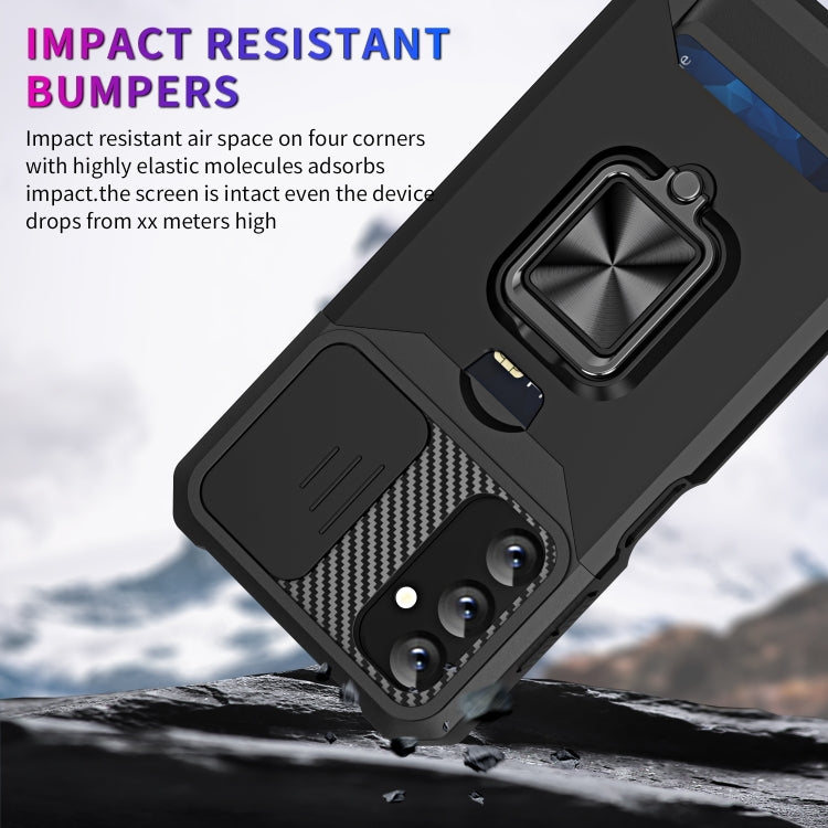 Sliding Camshield Phone Case with Ring Holder & Card Slot, For Samsung Galaxy A14 5G