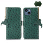 Ostrich Pattern Genuine Leather RFID Phone Case, For iPhone 15 Pro Max, For iPhone 15 Pro, For iPhone 15 Plus, For iPhone 15, For iPhone 14 Plus, For iPhone 14