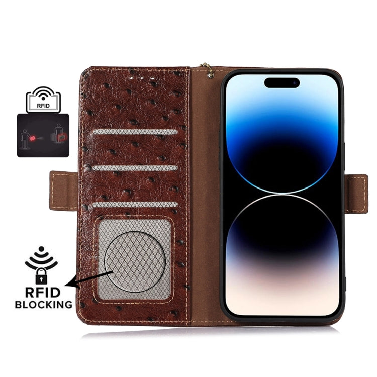 Ostrich Pattern Genuine Leather RFID Phone Case, For iPhone 14 Pro, For iPhone 14 Pro Max
