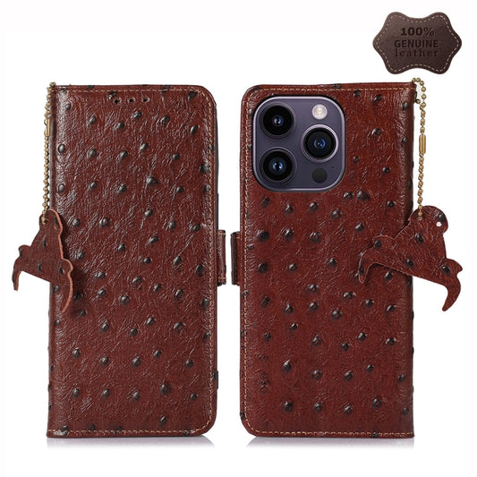 Ostrich Pattern Genuine Leather RFID Phone Case