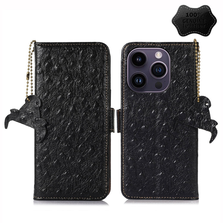 Ostrich Pattern Genuine Leather RFID Phone Case