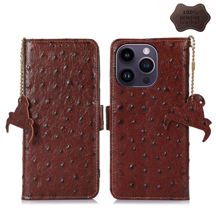 Ostrich Pattern Genuine Leather RFID Phone Case