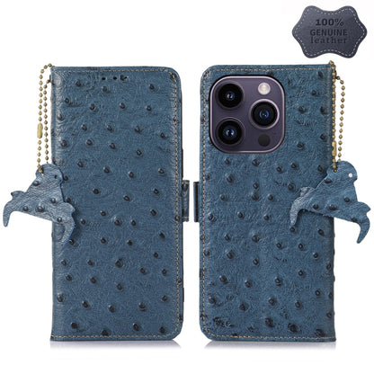 Ostrich Pattern Genuine Leather RFID Phone Case