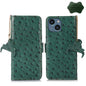 Ostrich Pattern Genuine Leather RFID Phone Case, For iPhone 15 Pro Max, For iPhone 15 Pro, For iPhone 15 Plus, For iPhone 15, For iPhone 14 Plus, For iPhone 14