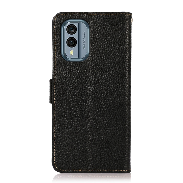 KHAZNEH Side-Magnetic Litchi Genuine Leather RFID Phone Case, For Nokia X30 5G