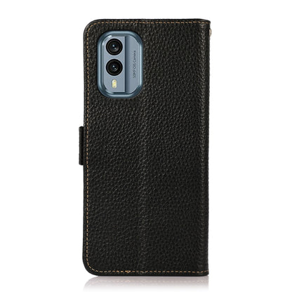 KHAZNEH Side-Magnetic Litchi Genuine Leather RFID Phone Case, For Nokia X30 5G